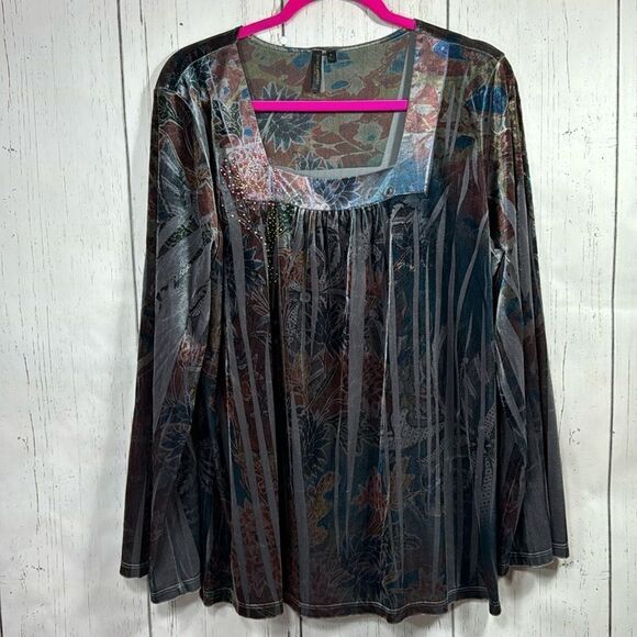 Susan Lawrence Woman Velvet Burnout Floral Top 1X Romantic Boho Evening Blouse - Picture 1 of 14
